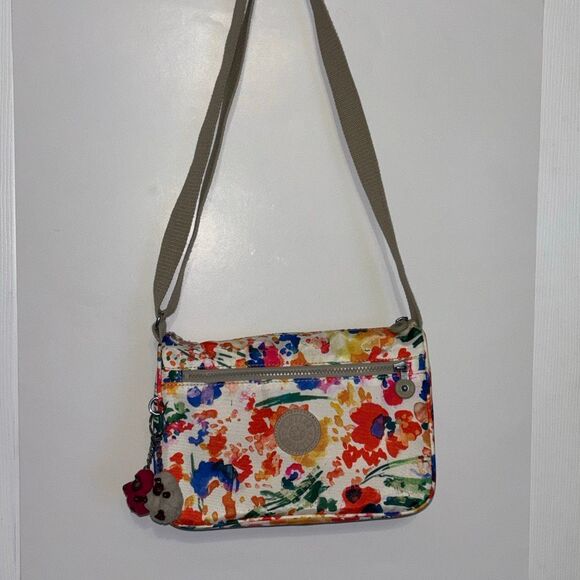 Kipling Callie printed crossbody purse bag floral splatter 2 monkeys - Picture 3 of 10